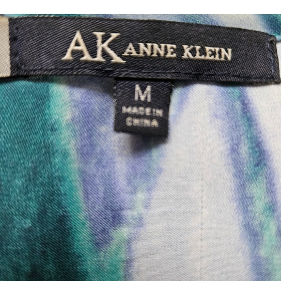 Anne Klein green-blue purple sleeveless blouse top abstract pattern ruffled neck - Picture 10 of 12